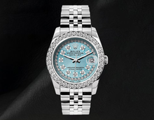 Afbeelding in Gallery-weergave laden, Rolex 26 mm Datejust 6916 Horloge van Roestvrij Staal met IJsblauwe Diamanten Wijzerplaat met Diamantenrij
