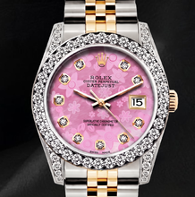 Afbeelding in Gallery-weergave laden, Rolex 26mm Datejust 6917 Roze Bloemmotief Diamanten Wijzerplaat Tweekleurig Horloge
