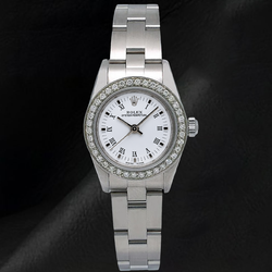 Rolex 26mm Oyster Perpetual 67193 Witte Romeinse Wijzerplaat Roestvrij Staal Horloge
