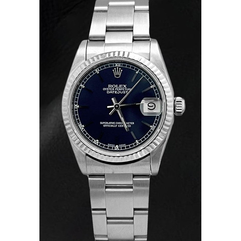 Rolex 31mm Date-just roestvrij staal blauwe wijzerplaat