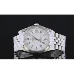 Rolex 34 mm datumhorloge zwarte wijzerplaat roestvrijstalen armband