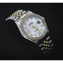 Rolex 34 mm horloge met diamanten lunette, bedekt met 2 karaat diamanten, op maat gemaakt, tweekleurig