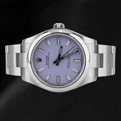 Rolex 36 mm horloge met lavendelkleurige lichtgevende wijzerplaat en roestvrijstalen kast