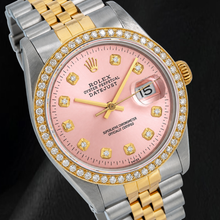 Afbeelding in Gallery-weergave laden, Rolex 36 mm Datejust 16013 Tweekleurig Horloge met Roze Diamanten Wijzerplaat
