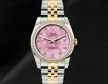 Afbeelding in Gallery-weergave laden, Rolex 36mm Datejust 16013 Roze Bloemenmotief Diamanten Wijzerplaat Tweekleurig Horloge
