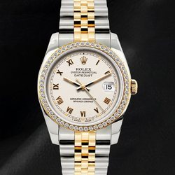 Rolex 36mm Datejust 16233 Tweekleurig Horloge met Ivoorkleurige Romeinse Wijzerplaat