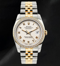 Afbeelding in Gallery-weergave laden, Rolex 36mm Datejust 16233 Tweekleurig Horloge met Ivoorkleurige Romeinse Wijzerplaat
