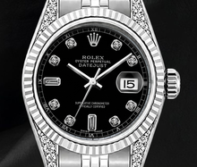 Afbeelding in Gallery-weergave laden, Rolex 6916 Zwarte Diamanten Wijzerplaat 26mm Gekartelde Lunette Roestvrij Staal Horloge
