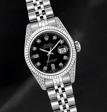 Afbeelding in Gallery-weergave laden, Rolex 6916 Zwarte Diamanten Wijzerplaat 26mm Gekartelde Lunette Roestvrij Staal Horloge
