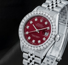 Afbeelding in Gallery-weergave laden, Rolex 6916 Datejust 26mm Rode Diamanten Wijzerplaat Roestvrij Staal Diamanten Lunette Horloge
