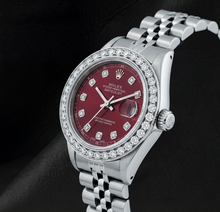 Afbeelding in Gallery-weergave laden, Rolex 6916 Datejust 26mm Rode Diamanten Wijzerplaat Roestvrij Staal Diamanten Lunette Horloge
