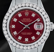 Afbeelding in Gallery-weergave laden, Rolex 6916 Datejust 26mm Rode Diamanten Wijzerplaat Roestvrij Staal Diamanten Lunette Horloge

