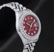 Afbeelding in Gallery-weergave laden, Rolex 6916 Datejust 26mm Rode Diamanten Wijzerplaat Roestvrij Staal Diamanten Lunette Horloge
