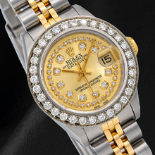 Afbeelding in Gallery-weergave laden, Rolex 69173 Datejust 26 mm Champagne Diamanten Wijzerplaat met Diamantsnoer Tweekleurig Horloge
