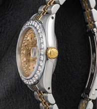 Afbeelding in Gallery-weergave laden, Rolex 69173 Datejust 26 mm Champagne Diamanten Wijzerplaat met Diamantsnoer Tweekleurig Horloge
