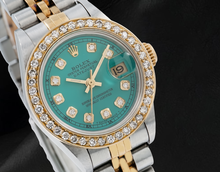 Afbeelding in Gallery-weergave laden, Rolex 69173 Datejust 26mm Turkoois Diamanten Wijzerplaat Geelgoud en Roestvrij Staal Horloge

