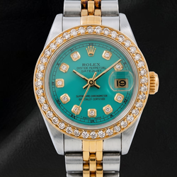 Rolex 69173 Datejust 26mm Turkoois Diamanten Wijzerplaat Geelgoud en Roestvrij Staal Horloge