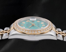 Afbeelding in Gallery-weergave laden, Rolex 69173 Datejust 26mm Turkoois Diamanten Wijzerplaat Geelgoud en Roestvrij Staal Horloge
