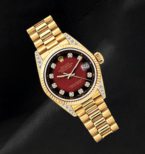 Afbeelding in Gallery-weergave laden, Rolex 69178 Datejust 26mm Rode Diamanten Wijzerplaat Geelgoud President Band 18K Horloge
