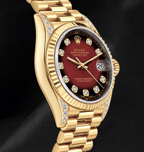 Afbeelding in Gallery-weergave laden, Rolex 69178 Datejust 26mm Rode Diamanten Wijzerplaat Geelgoud President Band 18K Horloge
