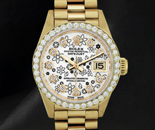 Afbeelding in Gallery-weergave laden, Rolex 6917 Datejust 26mm Florale Diamanten Wijzerplaat President-band Tweekleurig 18k Horloge
