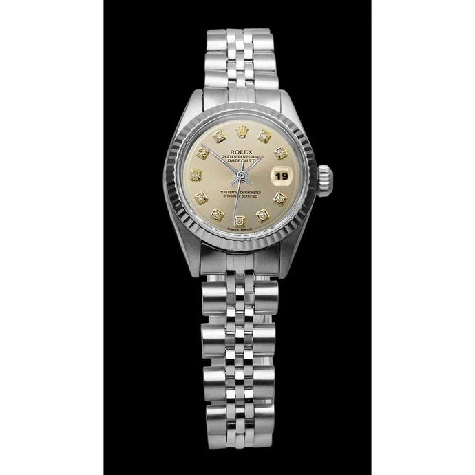Rolex Dame Datumjust zilveren horloge Roestvrij stalen jubileumarmband Gecanneleerde rand
