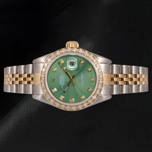 Afbeelding in Gallery-weergave laden, Rolex Dames Datejust 26 mm Olijfgroene Diamanten Wijzerplaat Tweekleurig Horloge
