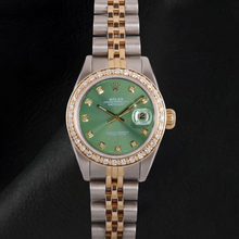Afbeelding in Gallery-weergave laden, Rolex Dames Datejust 26 mm Olijfgroene Diamanten Wijzerplaat Tweekleurig Horloge

