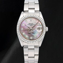 Rolex Date 1500 34mm Zwart Parelmoer Diamanten Wijzerplaat Tweekleurig Horloge