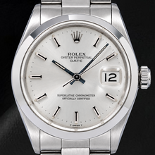 Afbeelding in Gallery-weergave laden, Rolex Date 1500 34mm Roestvrij Staal Horloge met Zilveren Wijzerplaat met Streepindexen

