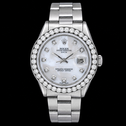 Rolex Date 1500 34mm Wit Parelmoer Diamanten Wijzerplaat Roestvrij Staal