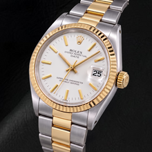 Afbeelding in Gallery-weergave laden, Rolex Date 1500 34 mm Tweekleurig Horloge met Witte Wijzerplaat met Streepindexen
