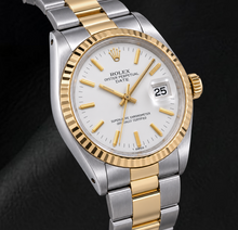 Afbeelding in Gallery-weergave laden, Rolex Date 1500 34 mm Tweekleurig Horloge met Witte Wijzerplaat met Streepindexen
