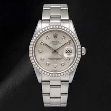 Afbeelding in Gallery-weergave laden, Rolex Date 15010 34mm Zilveren Diamanten Wijzerplaat Roestvrij Staal Horloge
