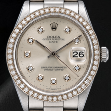 Afbeelding in Gallery-weergave laden, Rolex Date 15010 34mm Zilveren Diamanten Wijzerplaat Roestvrij Staal Horloge
