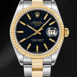 Rolex Date 15053 34 mm Tweekleurig Horloge met Zwarte Wijzerplaat met Streepindexen