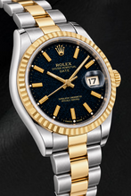 Afbeelding in Gallery-weergave laden, Rolex Date 15053 34 mm Tweekleurig Horloge met Zwarte Wijzerplaat met Streepindexen
