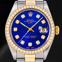 Afbeelding in Gallery-weergave laden, Rolex Date 1505 34mm Blauwe Diamanten Wijzerplaat Tweekleurig Horloge

