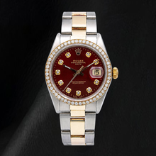 Afbeelding in Gallery-weergave laden, Rolex Date 1505 34mm Rode Diamanten Wijzerplaat Jubilee-armband Tweekleurig Horloge
