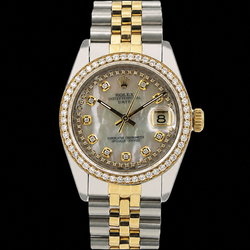 Rolex Date 1505 34mm Wit Parelmoeren Diamanten Wijzerplaat met Diamantensnoer Tweekleurig Horloge