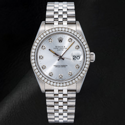 Rolex Date 15200 34mm Zilveren Diamanten Wijzerplaat Roestvrij Staal Horloge