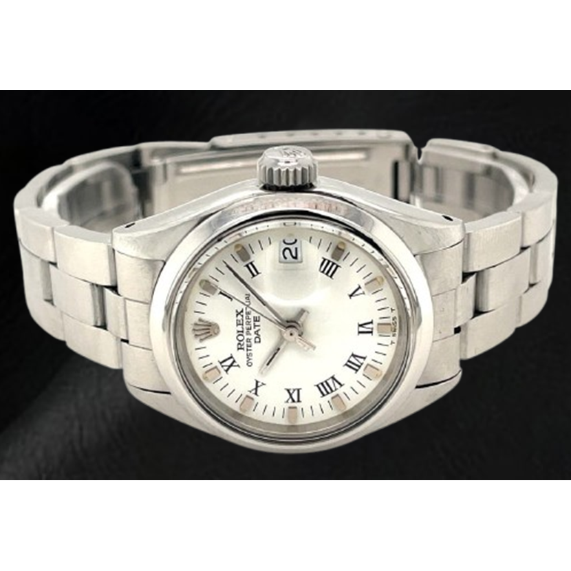 Rolex Date 26 mm Witte Romeinse Wijzerplaat Oyster Roestvrijstalen Dameshorloge