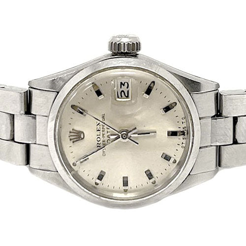 Rolex Date 26 mm Zilveren Stick Dial Roestvrijstalen Horloge