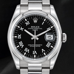 Rolex Date 34mm 115200 Zwarte Romeinse Wijzerplaat Roestvrij Staal Horloge
