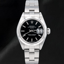 Rolex Date 6916 26 mm Horloge van Roestvrij Staal met Zwarte Wijzerplaat met Streepindexen en Gladde Lunette