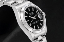 Afbeelding in Gallery-weergave laden, Rolex Date 6916 26 mm Horloge van Roestvrij Staal met Zwarte Wijzerplaat met Streepindexen en Gladde Lunette

