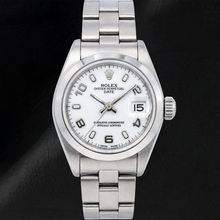 Afbeelding in Gallery-weergave laden, Rolex Date 6916 26mm Witte Arabische Wijzerplaat Gladde Lunette Roestvrij Staal Horloge
