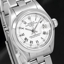 Afbeelding in Gallery-weergave laden, Rolex Date 6916 26 mm Witte Romeinse Wijzerplaat Roestvrij Staal Oyster-armband Horloge
