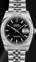 Afbeelding in Gallery-weergave laden, Rolex Datejust 116234 36mm Roestvrij Staal Horloge met Zwarte Wijzerplaat en Lichtgevende Staafindexen
