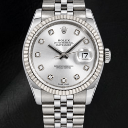Rolex Datejust 116234 36mm Zilveren Diamanten Wijzerplaat Roestvrij Staal Horloge